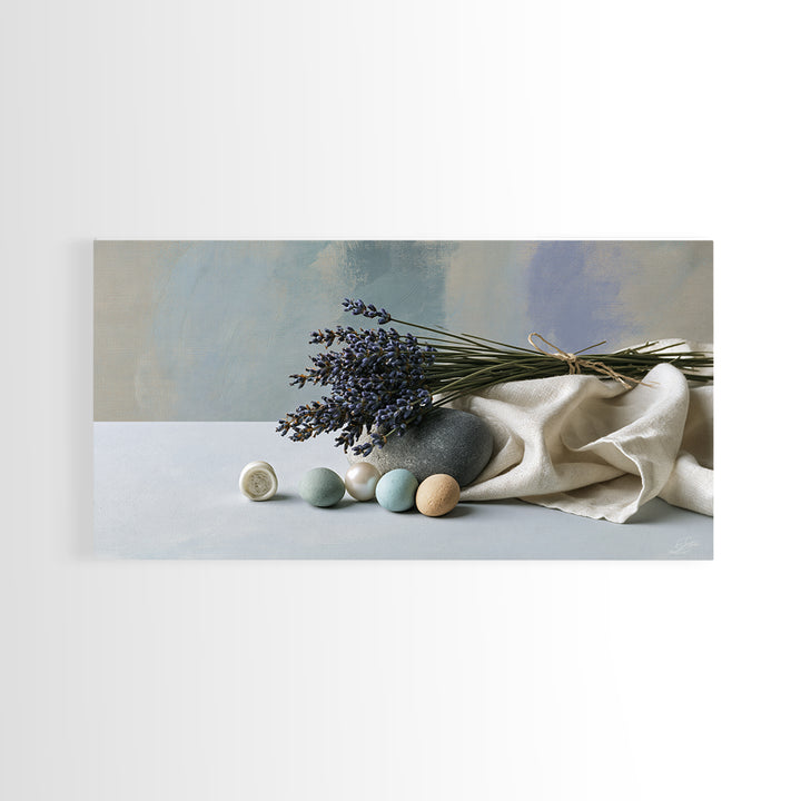 Lavender Bundle with Soft Shadow Framed Canvas Print, Spa Art, Boho Decor, Spa Decor, Oil Painting, Serenity, Printable Art, SPA-2x1-27