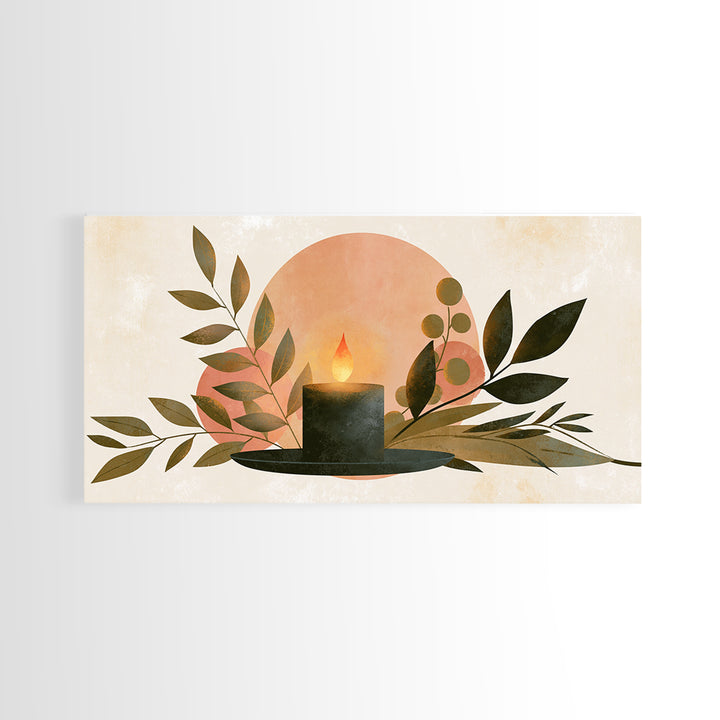Warm Candle Flame Framed Canvas Print, Spa Art, Nature Prints, Spa Decor, Watercolor Art, Serenity, Dog Groomer Gifts, SPA-2x1-29