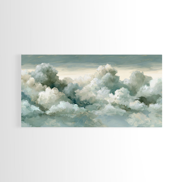 Soft Cloudscape in Cream and Sage Framed Canvas Print, Spa Art, Printable Wall Art, Spa Decor, Serenity, Feminine Wall Art, SPA-2x1-33