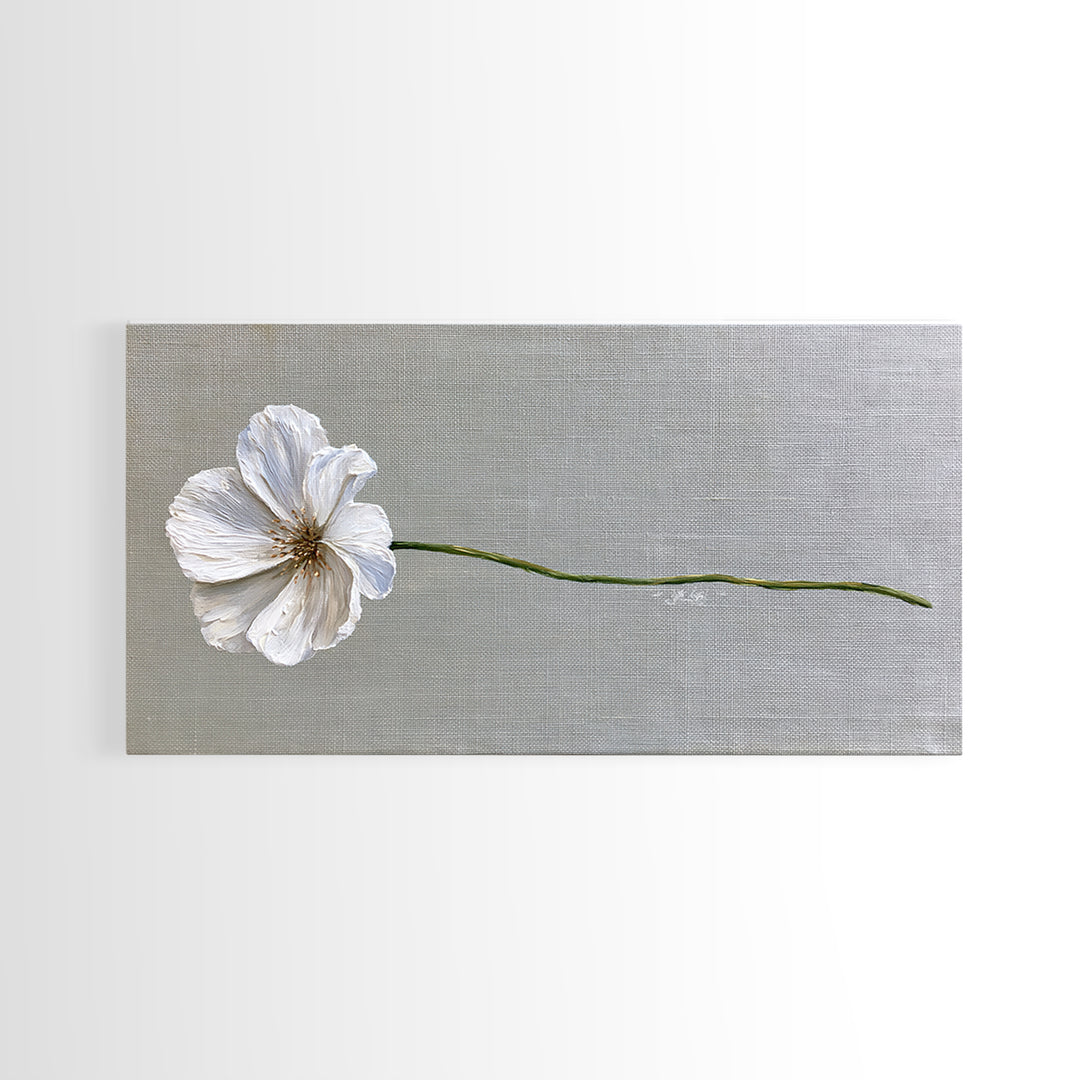 Single White Flower on Linen Ground Framed Canvas Print, Spa Art, Printable Art, Spa Decor, Watercolor Art, Serenity, SPA-2x1-37