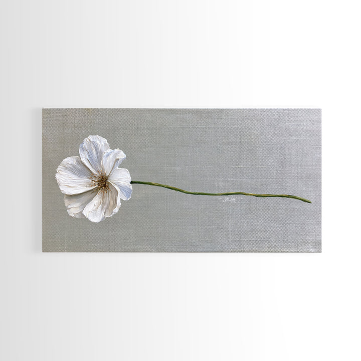 Single White Flower on Linen Ground Framed Canvas Print, Spa Art, Printable Art, Spa Decor, Watercolor Art, Serenity, SPA-2x1-37