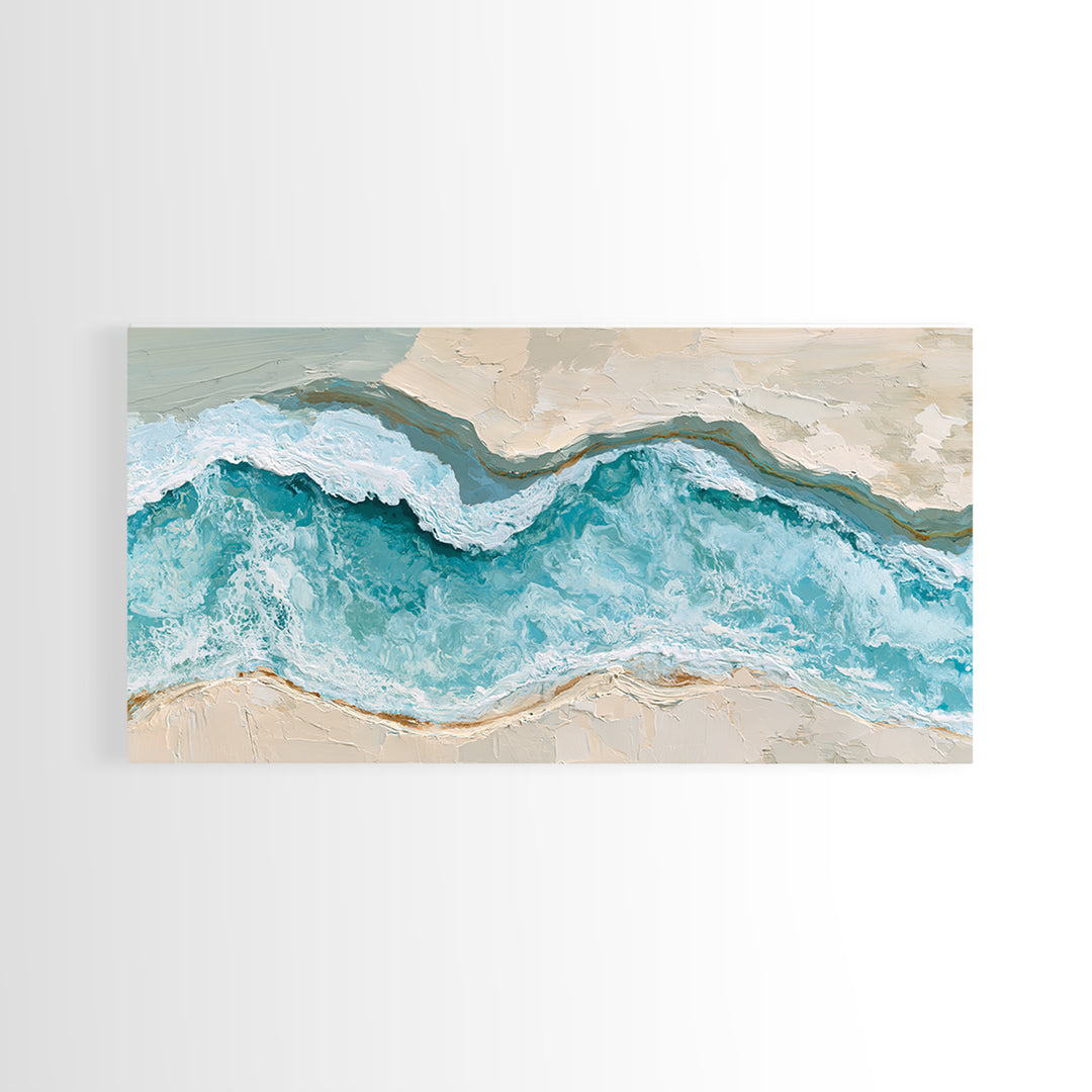 Blue Lagoon Water Seen from Above Framed Canvas Print, Spa Art, Art, Spa Decor, Serenity, Abstract Print, Minimalist Art, SPA-2x1-40