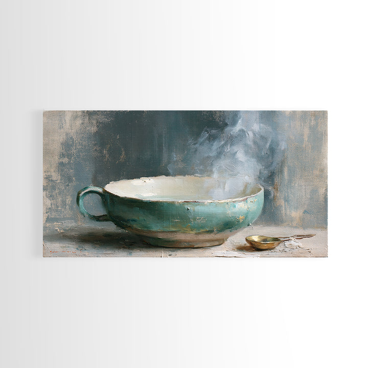 Tea Bowl and Steam Still Life Framed Canvas Print, Spa Art, Art Print, Spa Decor, Serenity, Botanical Art, Nature Prints, SPA-2x1-42