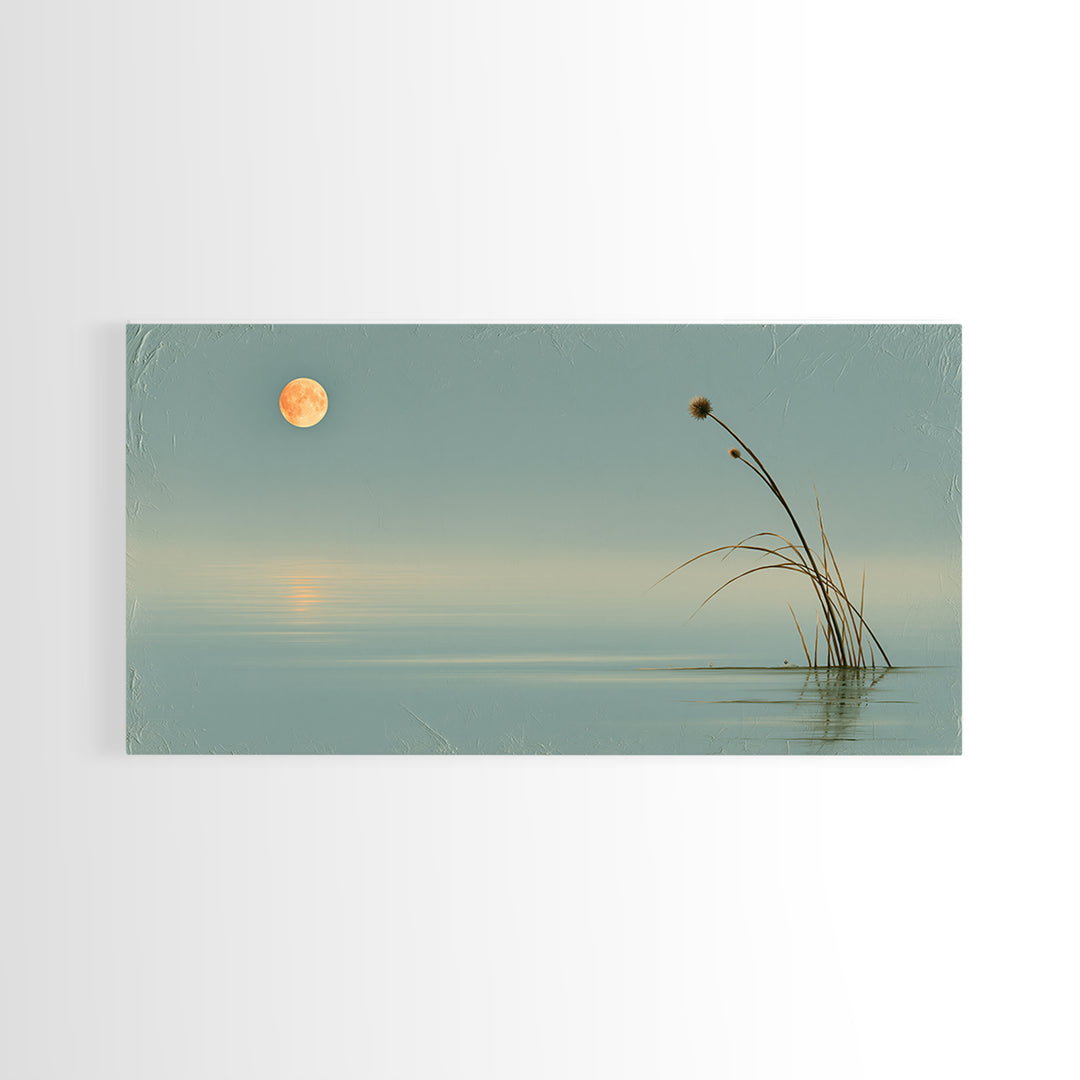 Moonlit Lake Reflection Framed Canvas Print, Spa Art, Botanical Art, Spa Decor, Oil Painting, Serenity, Fashion Wall Art, SPA-2x1-43