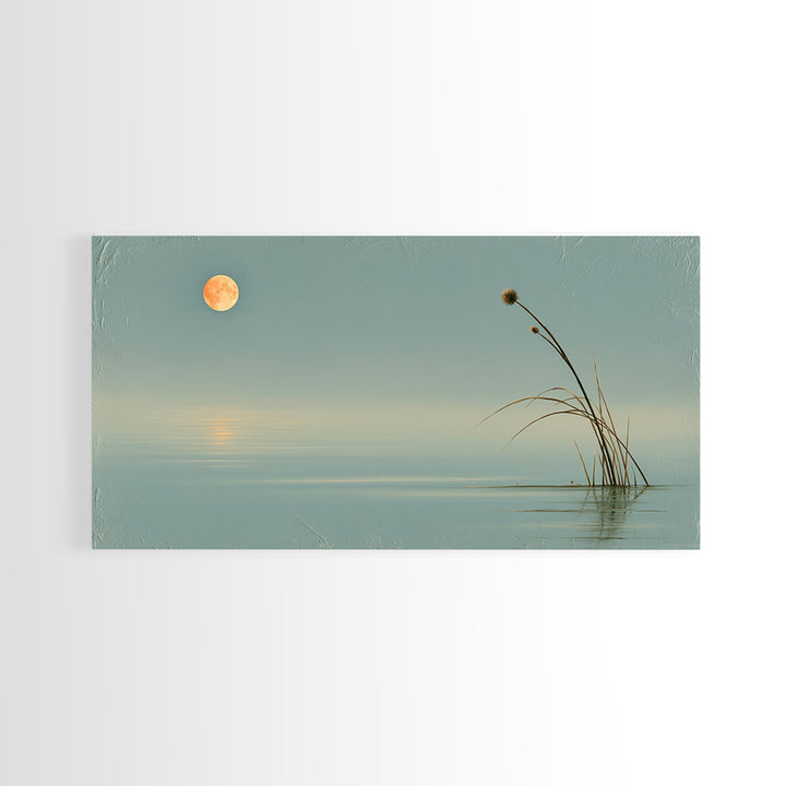 Moonlit Lake Reflection Framed Canvas Print, Spa Art, Botanical Art, Spa Decor, Oil Painting, Serenity, Fashion Wall Art, SPA-2x1-43