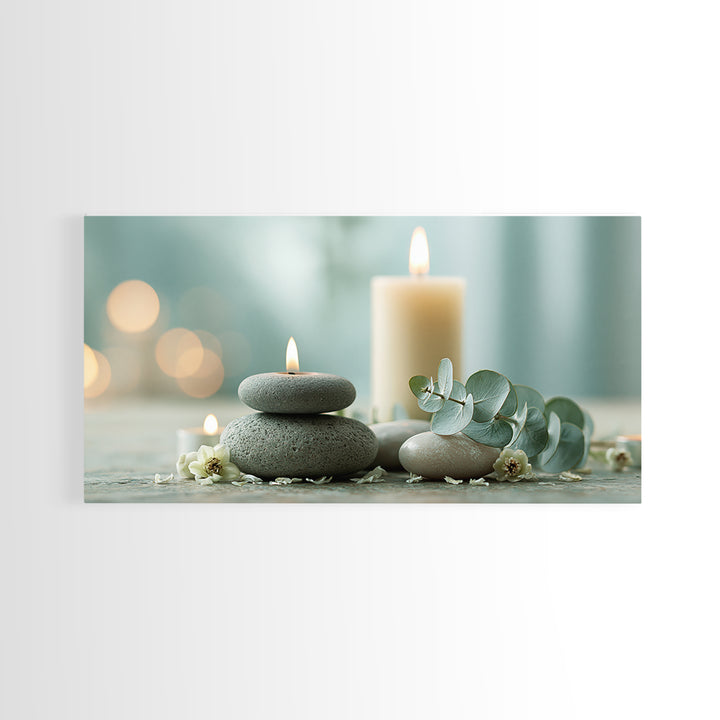 Warm Candle Flame Framed Canvas Print, Spa Art, Nature Prints, Spa Decor, Watercolor Art, Serenity, Dog Groomer Gifts, SPA-2x1-5