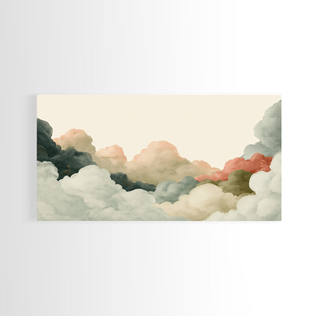 Soft Cloudscape in Cream and Sage Canvas Print, Spa Art, Travel Poster, Spa Decor, Fine Art, Serenity, Salon Decor, City Art, SPA-2x1-57