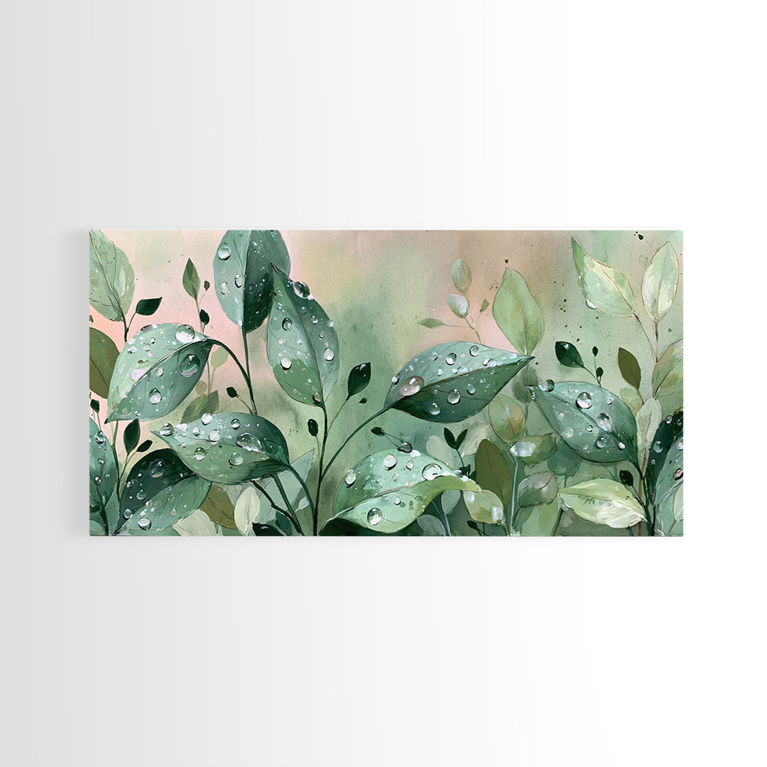 Rain on Leaves Framed Canvas Print, Spa Art, Black Woman Art, Spa Decor, Oil Painting, Serenity, Modern Home Decor, SPA-2x1-60