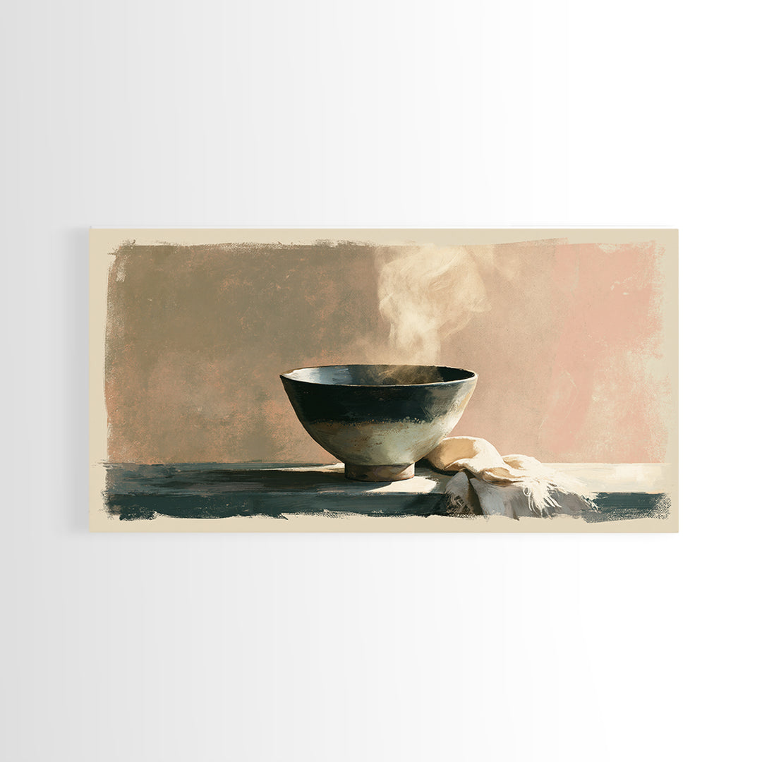 Tea Bowl and Steam Still Life Canvas Print, Spa Art, Spa Decor, Watercolor Art, Serenity, Dog Wall Art, Abstract Print, SPA-2x1-66