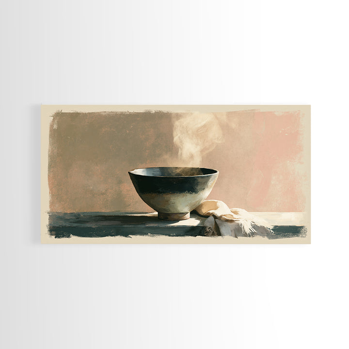 Tea Bowl and Steam Still Life Canvas Print, Spa Art, Spa Decor, Watercolor Art, Serenity, Dog Wall Art, Abstract Print, SPA-2x1-66