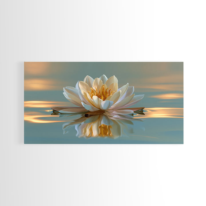 Lotus Flower Floating on Still Pond Framed Canvas Print, Spa Art, Travel Poster, Spa Decor, Watercolor Art, Serenity, SPA-2x1-72