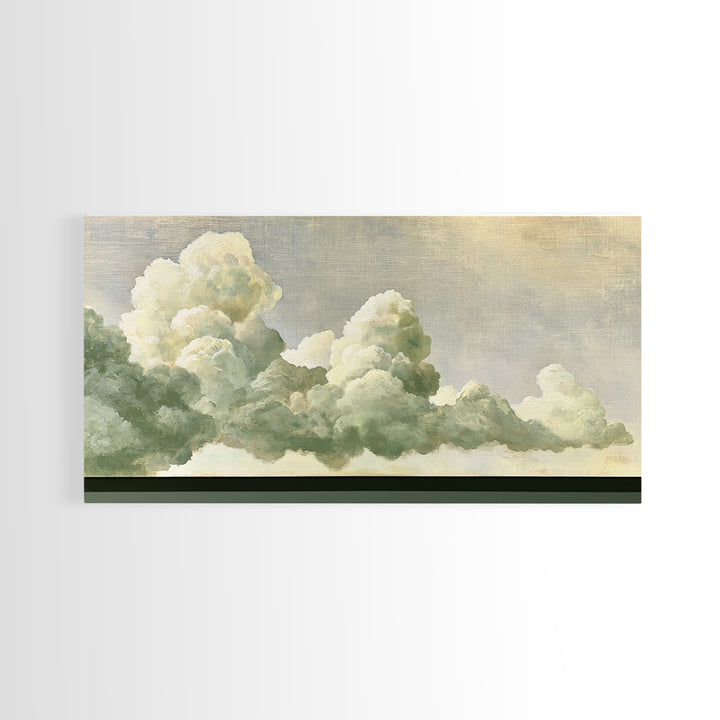 Soft Cloudscape in Cream and Sage Framed Canvas Print, Spa Art, Printable Wall Art, Spa Decor, Serenity, Feminine Wall Art, SPA-2x1-9