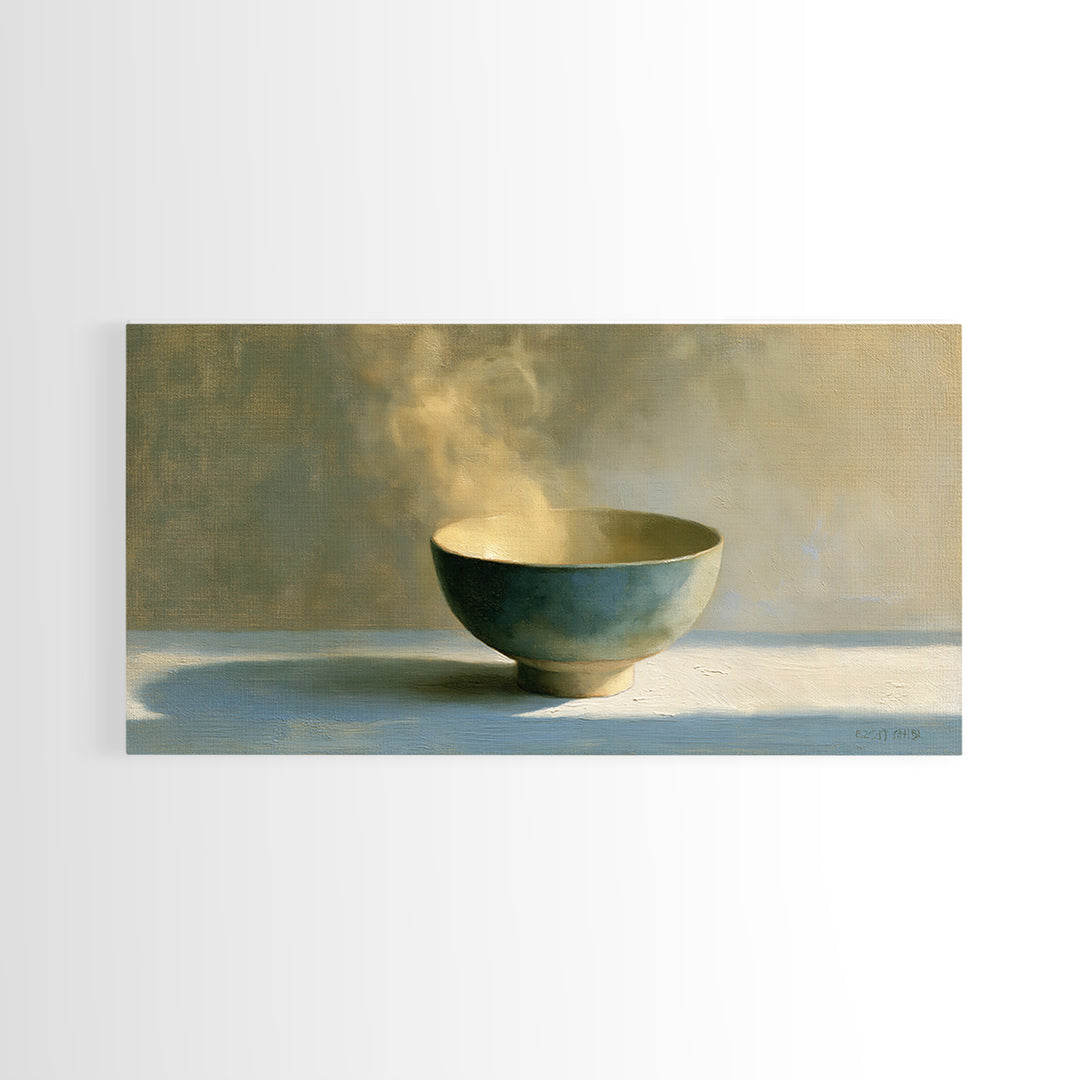 Tea Bowl and Steam Still Life Framed Canvas Print, Spa Art, Black Woman Art, Spa Decor, Oil Painting, Serenity, SPA-2x1-90