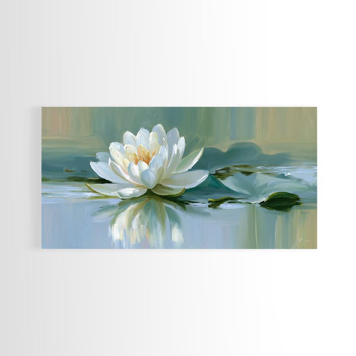 Lotus Flower Floating on Still Pond Framed Canvas Print, Spa Art, Dog Groomer Gifts, Spa Decor, Serenity, Fine Art Print, SPA-2x1-96