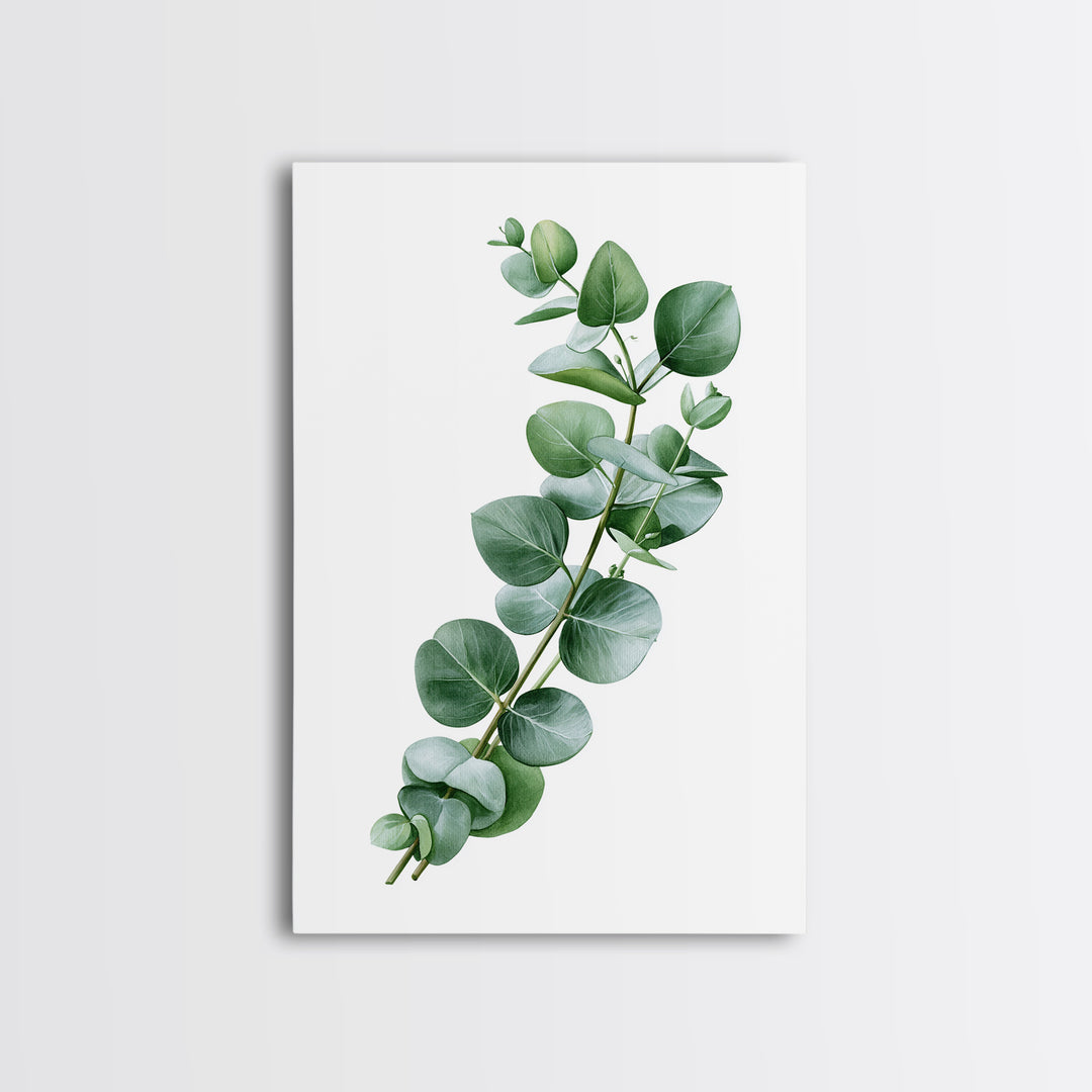 Eucalyptus Branch in Soft Green Watercolor Canvas Print, Spa Art, Textured Painting, Spa Decor, Serenity, Travel Poster, SPA-2x3-11