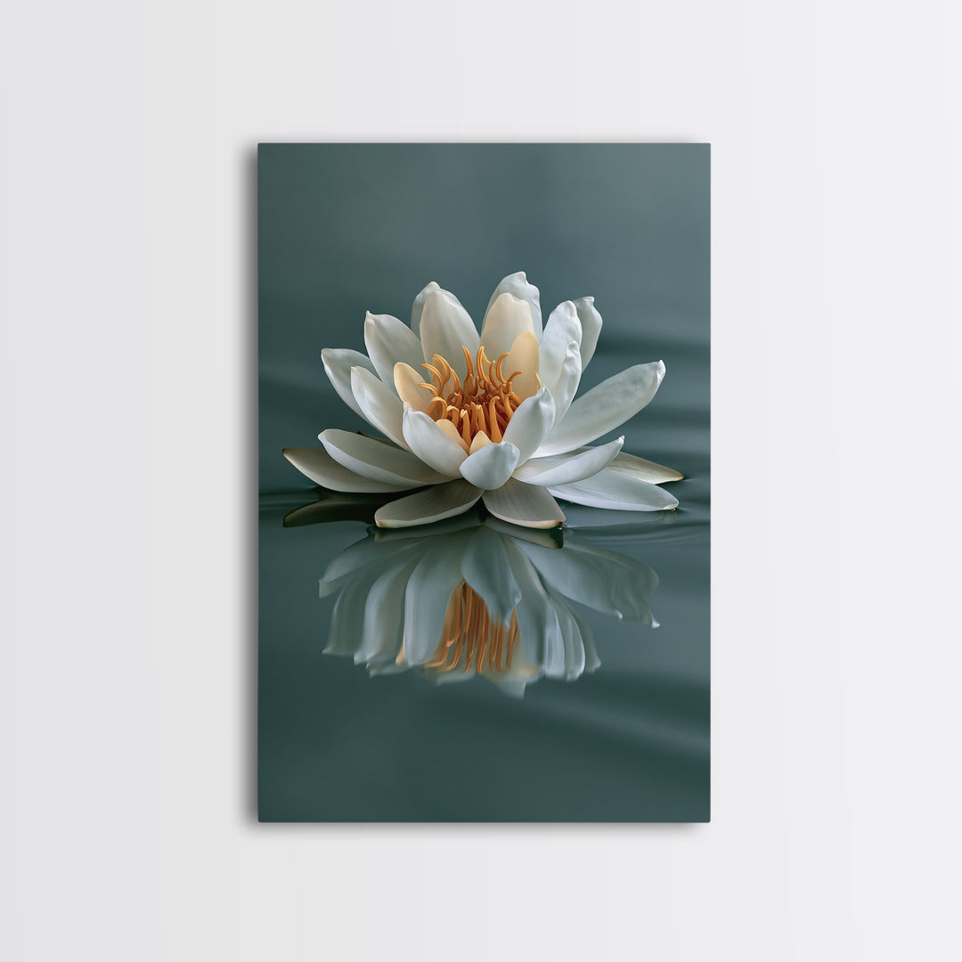 Lotus Flower Floating on Still Pond Framed Canvas Print, Spa Art, Black Woman Art, Spa Decor, Serenity, Modern Home Decor, SPA-2x3-12