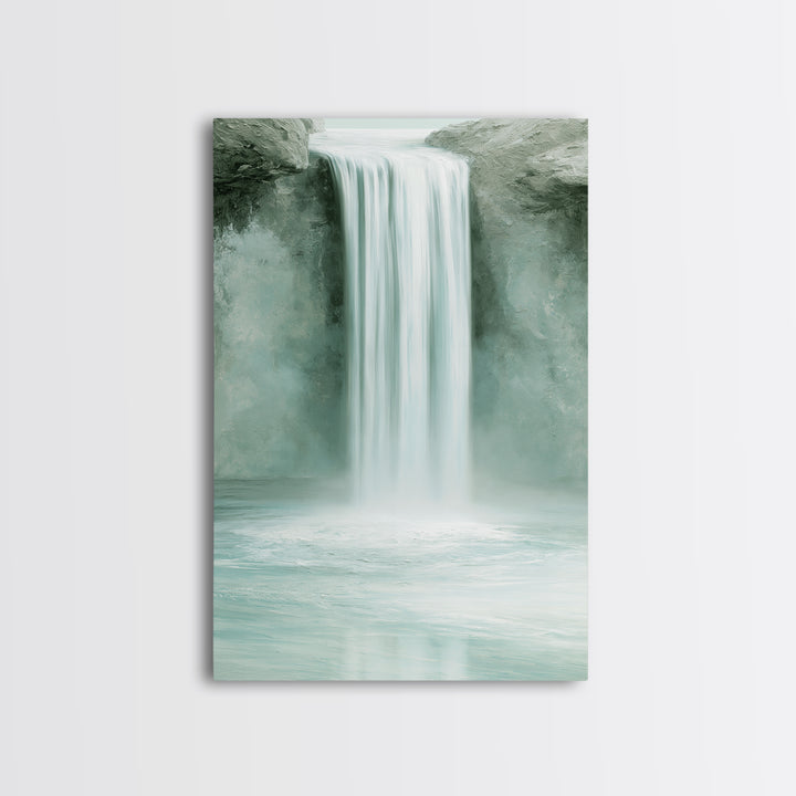 Serene Waterfall with Mist Framed Canvas Print, Spa Art, Textured Painting, Spa Decor, Abstract Art, Serenity, Travel Poster, SPA-2x3-2