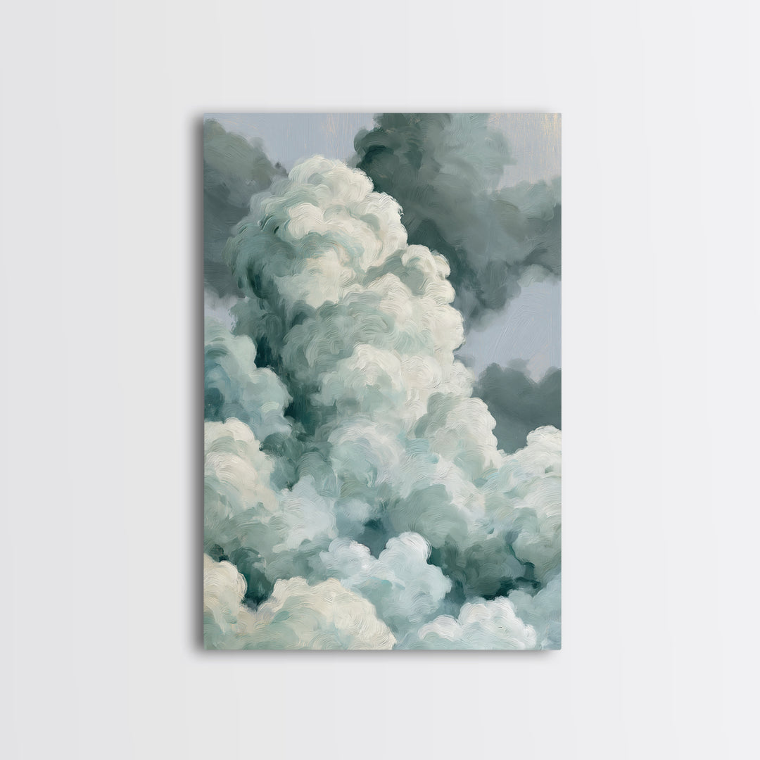Soft Cloudscape in Cream and Sage Framed Canvas Print, Spa Art, Black Woman Art, Spa Decor, Oil Painting, Serenity, SPA-2x3-21