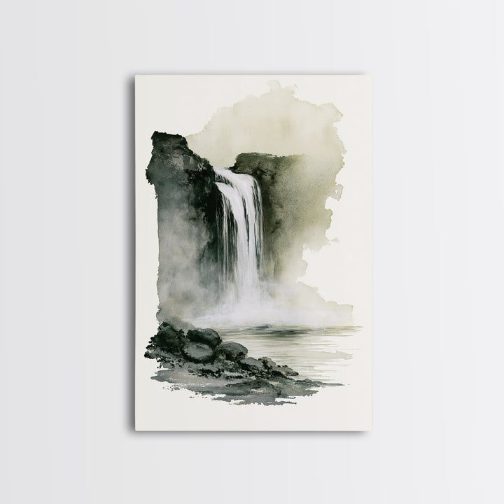 Serene Waterfall with Mist Framed Canvas Print, Spa Art, Textured Painting, Spa Decor, Abstract Art, Serenity, Travel Poster, SPA-2x3-26