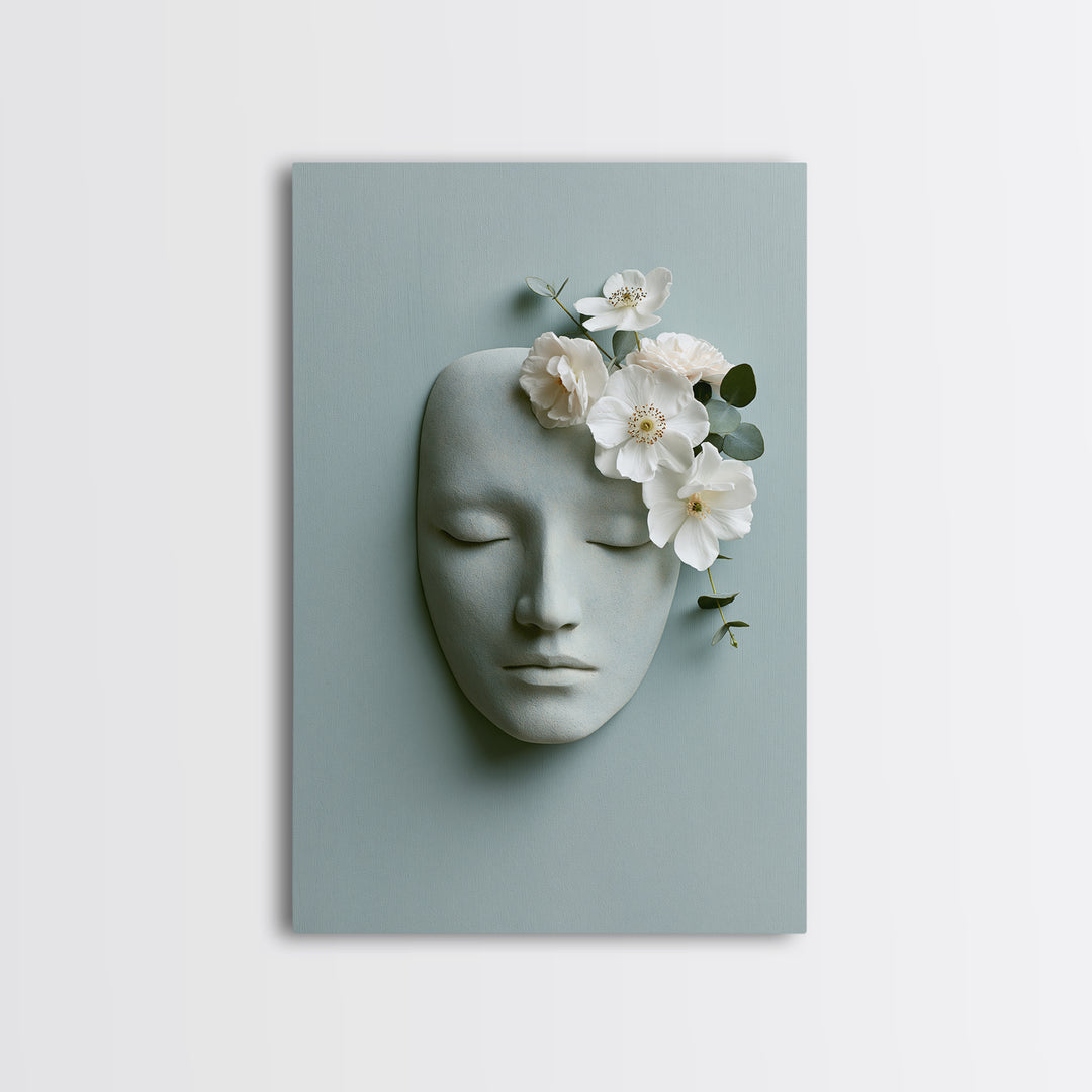 Minimal Face with Closed Eyes and Flowers Canvas Print, Spa Art, Home Decor, Spa Decor, Fine Art, Serenity, Dog Wall Art, SPA-2x3-27