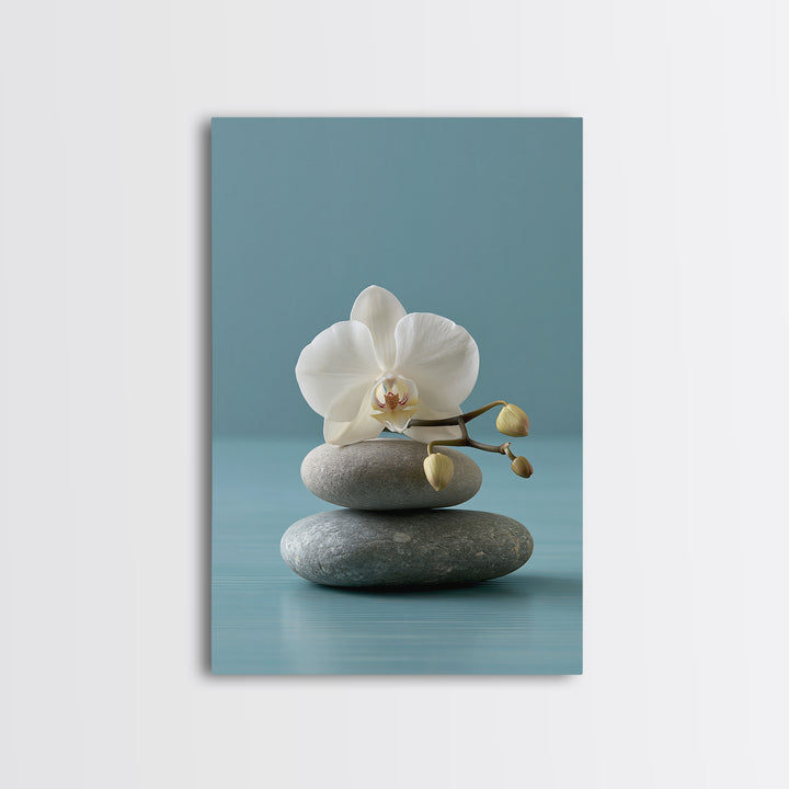 White Orchid on Smooth Gray Stone Framed Canvas Print, Spa Art, Printable Art, Spa Decor, Serenity, Fine Art Photography, SPA-2x3-34