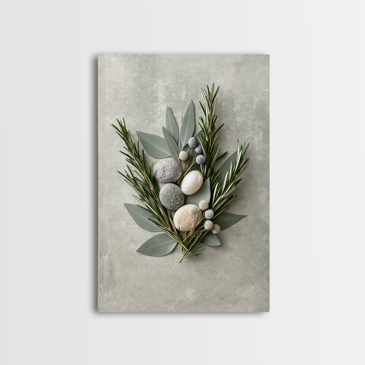 Botanical Herbal Arrangement Framed Canvas Print, Spa Art, Art, Spa Decor, Fine Art, Serenity, Abstract Print, Minimalist Art, SPA-2x3-46