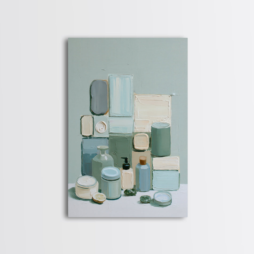 Sage and Ivory Geometric Calm Composition Canvas Print, Spa Art, Nature Prints, Spa Decor, Abstract Art, Serenity, SPA-2x3-5