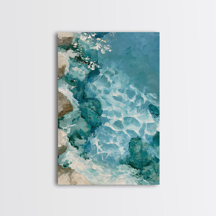 Blue Lagoon Water Seen from Above Framed Canvas Print, Spa Art, Art, Spa Decor, Serenity, Abstract Print, Minimalist Art, SPA-2x3-52