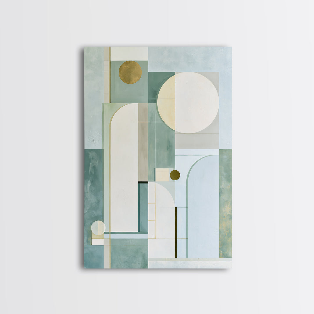 Sage and Ivory Geometric Calm Composition Framed Canvas Print, Spa Art, Abstract Print, Spa Decor, Abstract Art, Serenity, SPA-2x3-53
