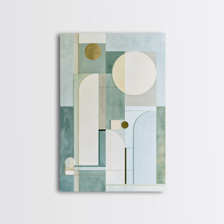Sage and Ivory Geometric Calm Composition Framed Canvas Print, Spa Art, Abstract Print, Spa Decor, Abstract Art, Serenity, SPA-2x3-53