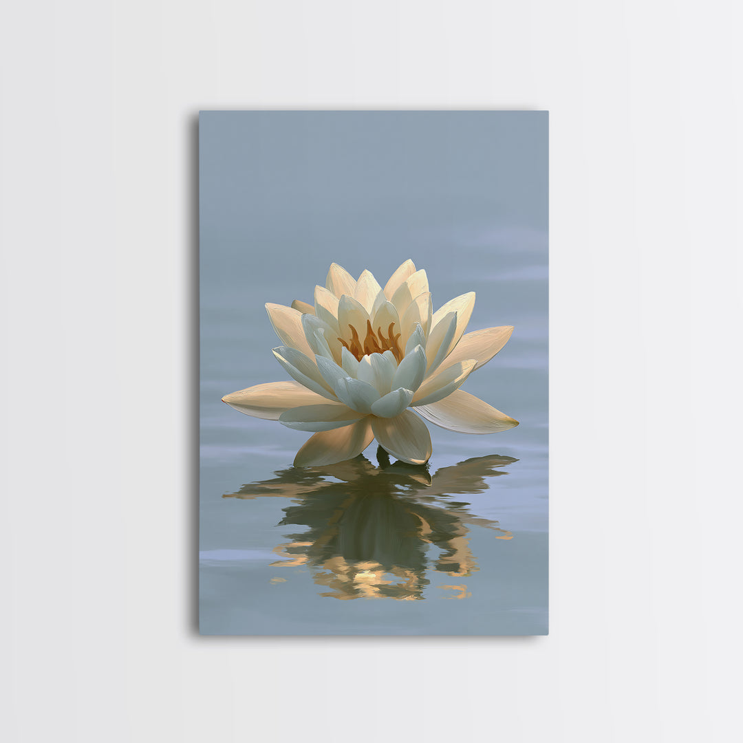 Lotus Flower Floating on Still Pond Framed Canvas Print, Spa Art, Travel Poster, Spa Decor, Watercolor Art, Serenity, SPA-2x3-60