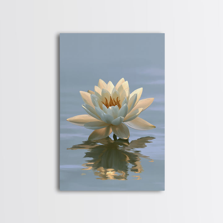 Lotus Flower Floating on Still Pond Framed Canvas Print, Spa Art, Travel Poster, Spa Decor, Watercolor Art, Serenity, SPA-2x3-60