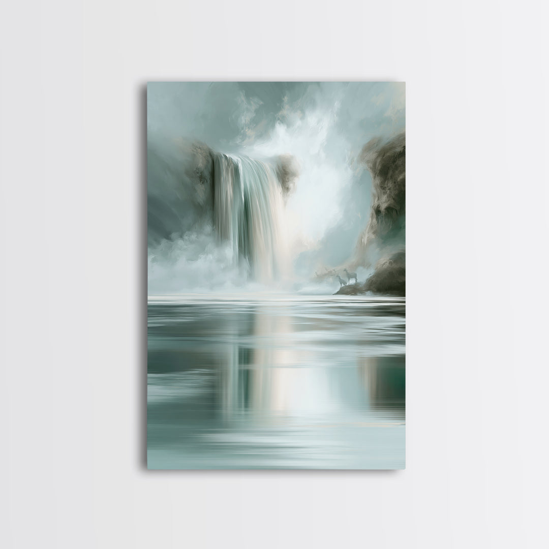 Serene Waterfall with Mist Framed Canvas Print, Spa Art, Nature Prints, Spa Decor, Watercolor Art, Serenity, Dog Groomer Gifts, SPA-2x3-74