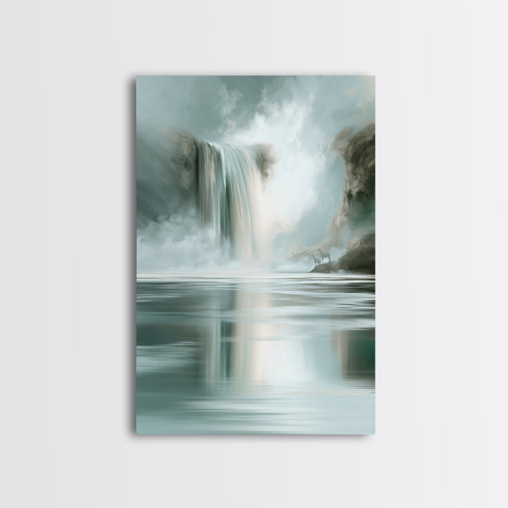 Serene Waterfall with Mist Framed Canvas Print, Spa Art, Nature Prints, Spa Decor, Watercolor Art, Serenity, Dog Groomer Gifts, SPA-2x3-74