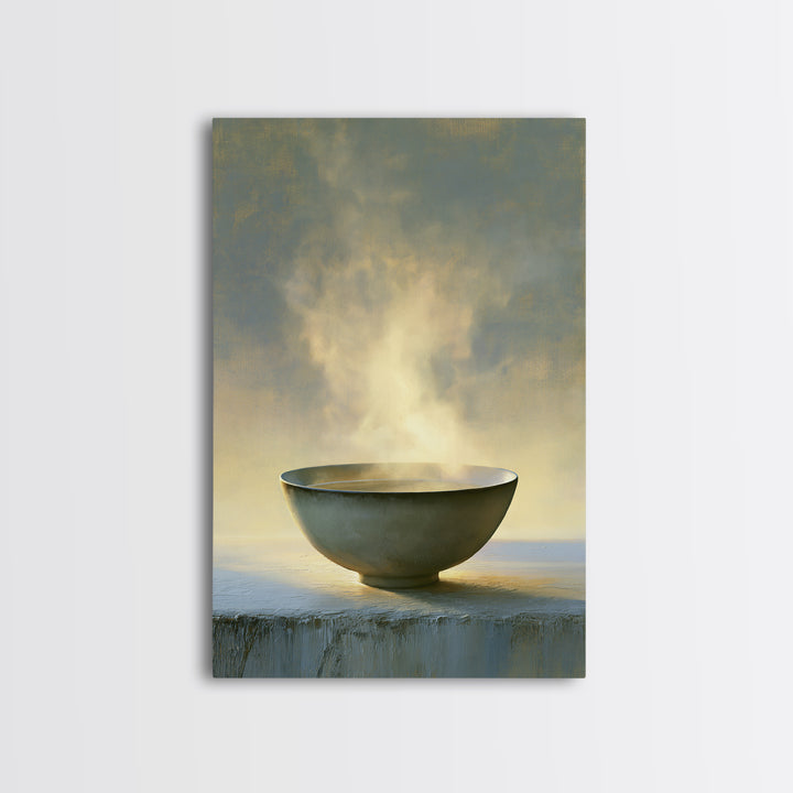 Tea Bowl and Steam Still Life Framed Canvas Print, Spa Art, Travel Poster, Spa Decor, Fine Art, Serenity, Salon Decor, SPA-2x3-78