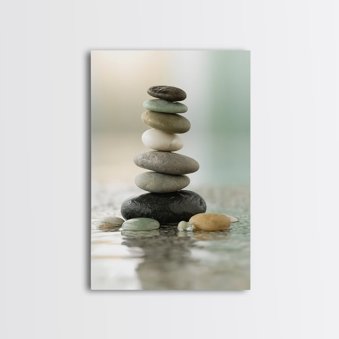 Stacked Stones Beside Calm Water Canvas Print, Spa Art, Dog Groomer Gifts, Spa Decor, Oil Painting, Serenity, Fine Art Print, SPA-2x3-81