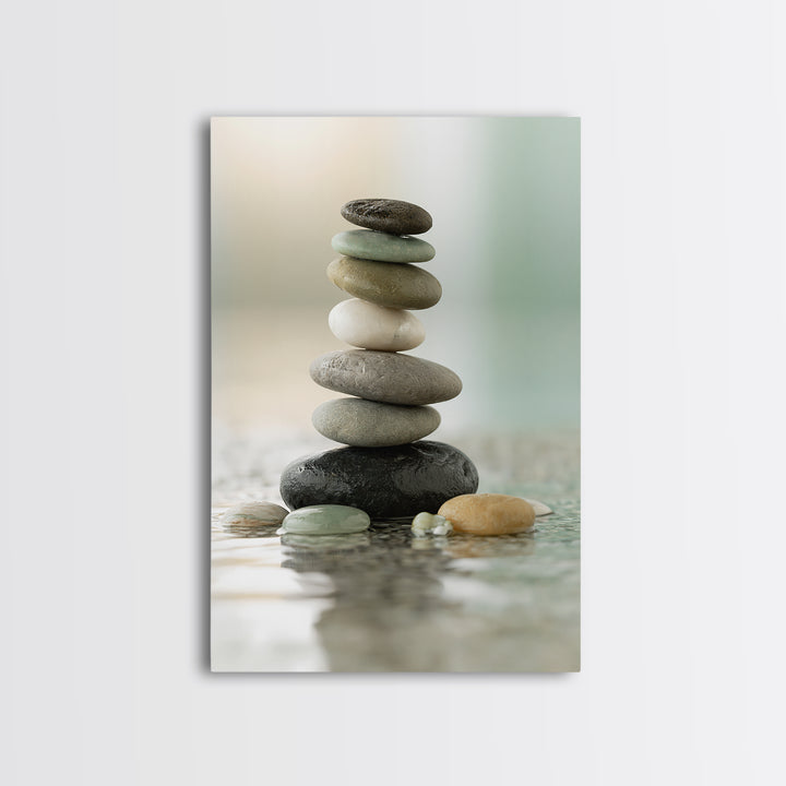 Stacked Stones Beside Calm Water Canvas Print, Spa Art, Dog Groomer Gifts, Spa Decor, Oil Painting, Serenity, Fine Art Print, SPA-2x3-81