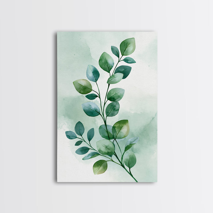 Eucalyptus Branch in Soft Green Watercolor Framed Canvas Print, Spa Art, Dog Canvas, Spa Decor, Fine Art, Serenity, Art Print, SPA-2x3-83