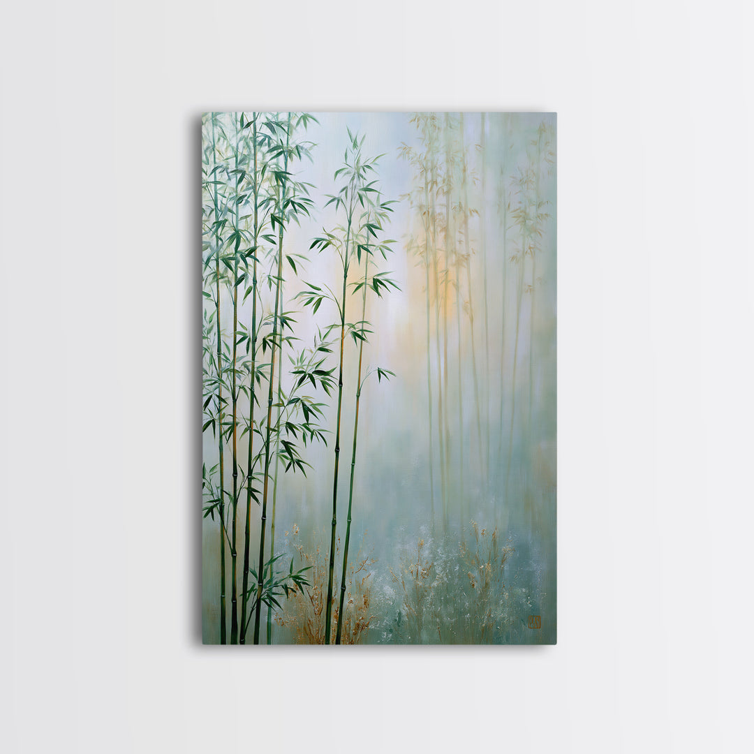 Misty Bamboo Forest Framed Canvas Print, Spa Art, Salon Decor, Spa Decor, Oil Painting, Serenity, Statement Artwork, Boho Decor, SPA-2x3-85