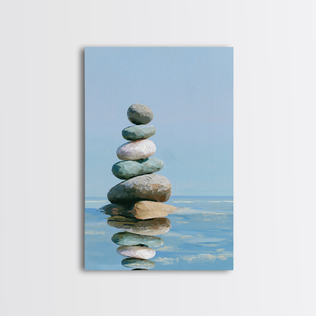 Stacked Stones Beside Calm Water Canvas Print, Spa Art, Travel Poster, Spa Decor, Fine Art, Serenity, Salon Decor, City Art, SPA-2x3-9