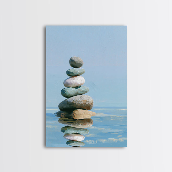 Stacked Stones Beside Calm Water Canvas Print, Spa Art, Travel Poster, Spa Decor, Fine Art, Serenity, Salon Decor, City Art, SPA-2x3-9