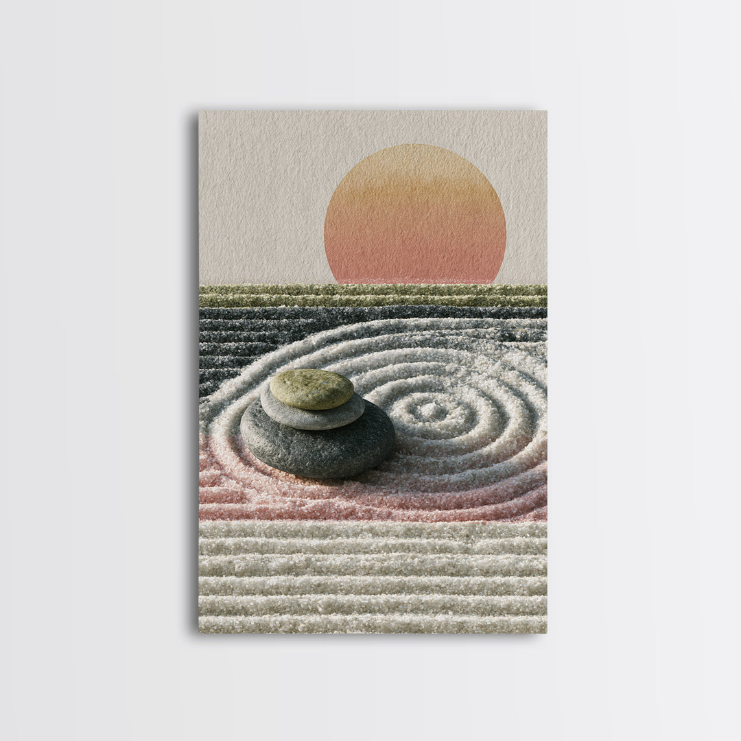 Sand Garden Lines Framed Canvas Print, Spa Art, Textured Painting, Spa Decor, Fine Art, Serenity, Travel Poster, Abstract, SPA-2x3-92