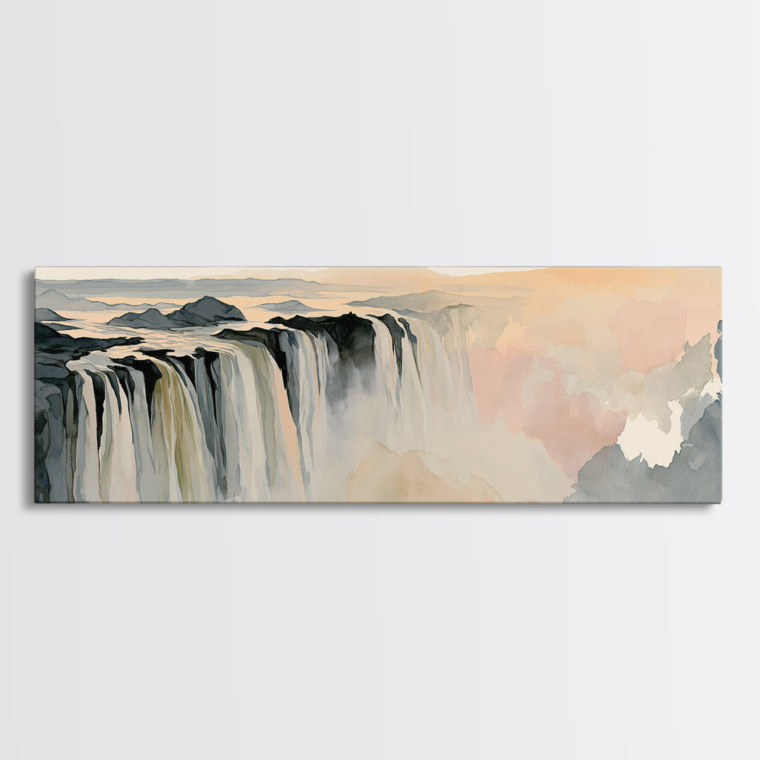 Serene Waterfall with Mist Framed Canvas Print, Spa Art, Wall Art Print, Spa Decor, Serenity, Animal Art, Modern Home Decor, SPA-3x1-10