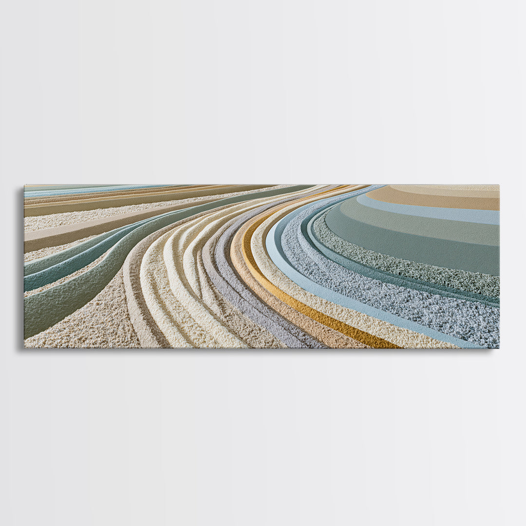 Sand Garden Lines Canvas Print, Spa Art, Textured Painting, Spa Decor, Fine Art, Serenity, Travel Poster, Abstract, SPA-3x1-100