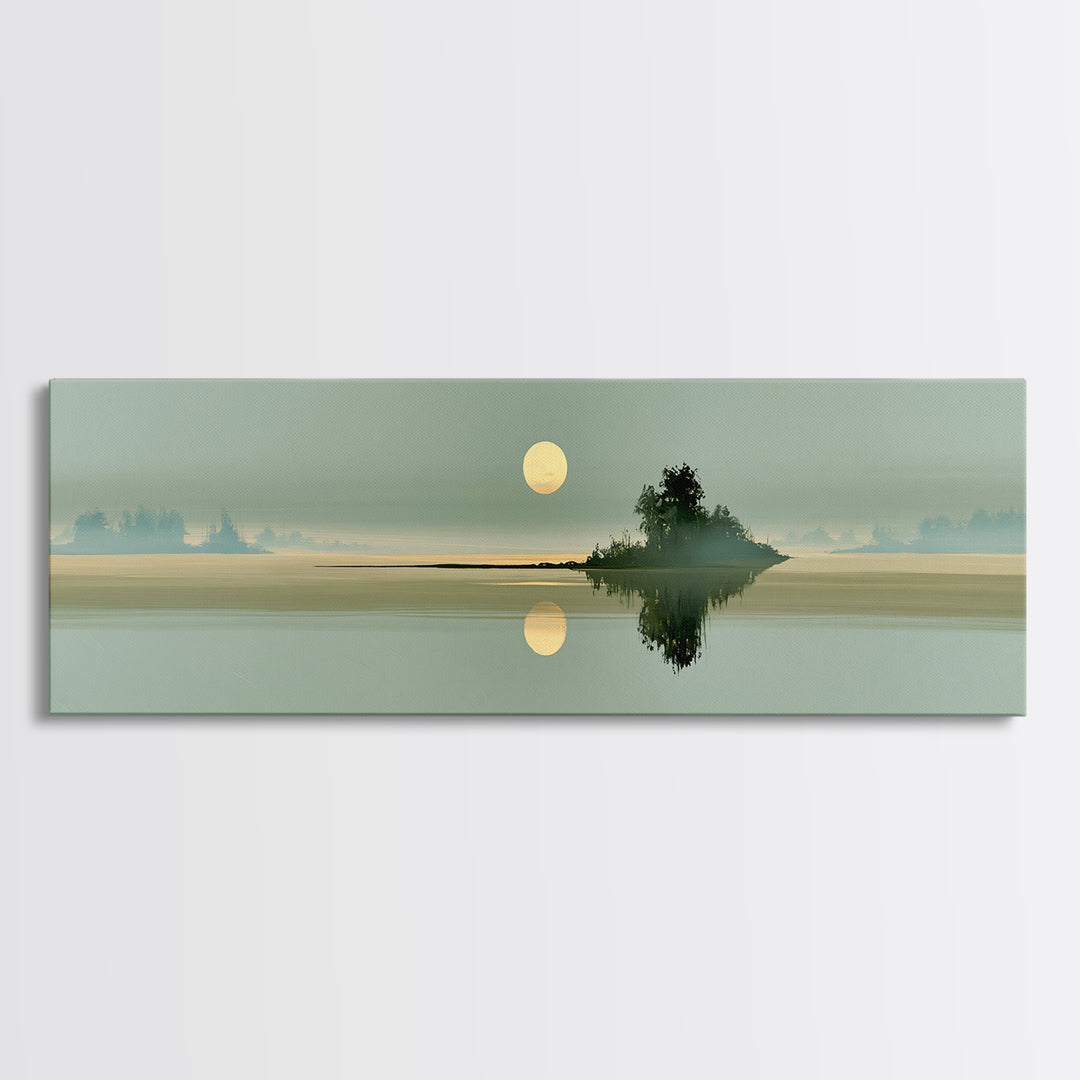 Moonlit Lake Reflection Framed Canvas Print, Spa Art, Gallery Decor, Spa Decor, Fine Art, Serenity, Wall Art, Home Decor, SPA-3x1-15
