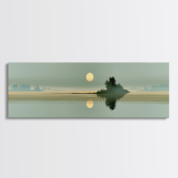 Moonlit Lake Reflection Framed Canvas Print, Spa Art, Gallery Decor, Spa Decor, Fine Art, Serenity, Wall Art, Home Decor, SPA-3x1-15