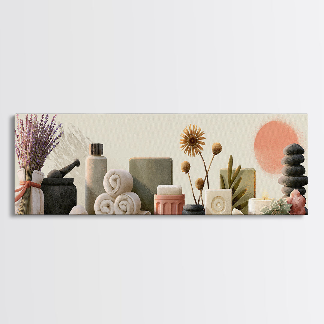 Lavender Bundle with Soft Shadow Framed Canvas Print, Spa Art, Art Print, Spa Decor, Fine Art, Serenity, Botanical Art, SPA-3x1-23