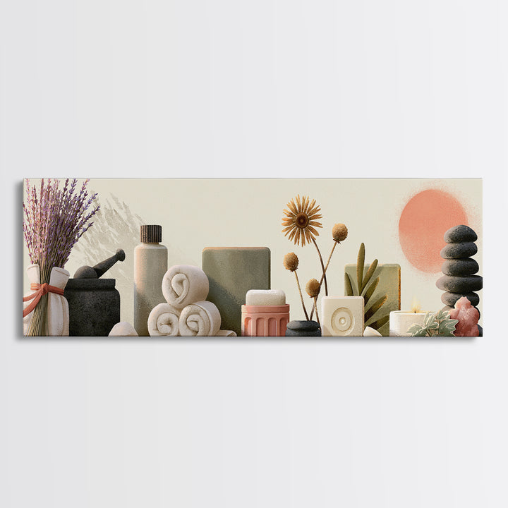Lavender Bundle with Soft Shadow Framed Canvas Print, Spa Art, Art Print, Spa Decor, Fine Art, Serenity, Botanical Art, SPA-3x1-23