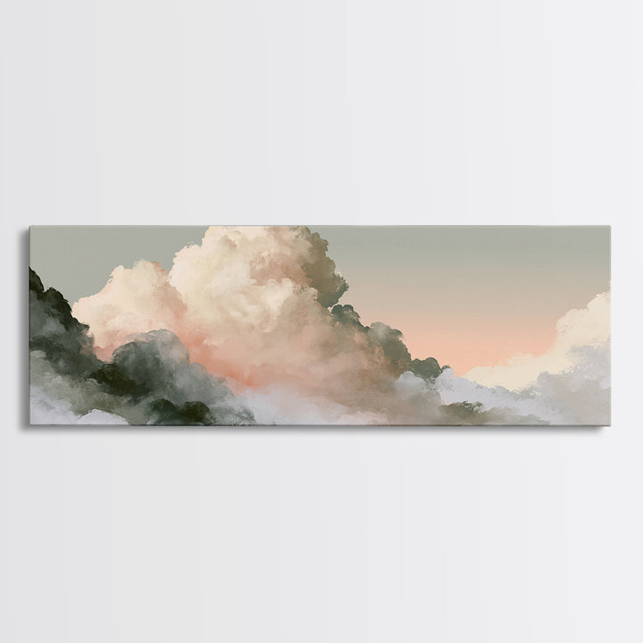 Soft Cloudscape in Cream and Sage Canvas Print, Spa Art, Dog Groomer Gifts, Spa Decor, Oil Painting, Serenity, Fine Art Print, SPA-3x1-29