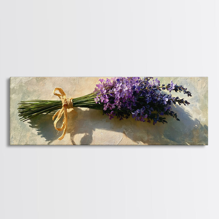 Lavender Bundle with Soft Shadow Framed Canvas Print, Spa Art, Black Woman Art, Spa Decor, Oil Painting, Serenity, SPA-3x1-47